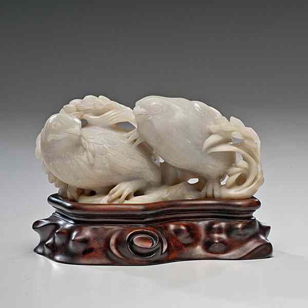 Appraisal: Chinese Hardstone Figural Group with Chicks Chinese th century A