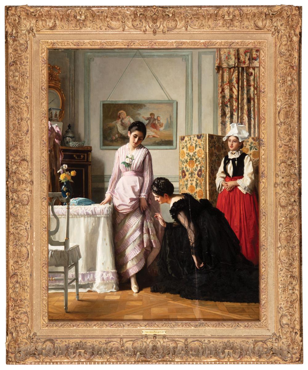 Appraisal: Charles-Louis Baugniet Belgian - Admiring the Slippers oil on panel