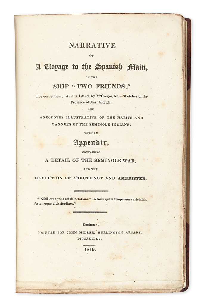 Appraisal: FLORIDA Narrative of a Voyage to the Spanish Main iii