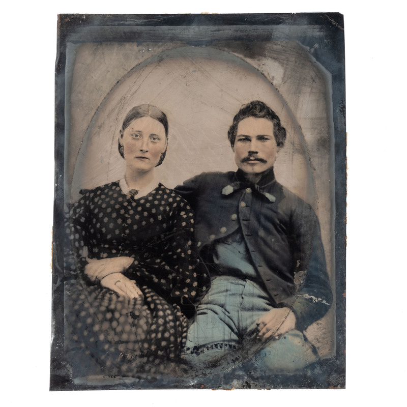 Appraisal: CIVIL WAR Full plate tintype of Union soldier and his