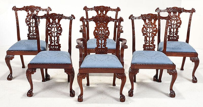 Appraisal: Set Six Chippendale Style Carved Dining Chairs th century each