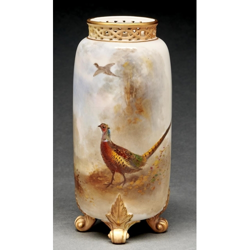 Appraisal: A Royal Worcester spill vase with reticulated neck painted by