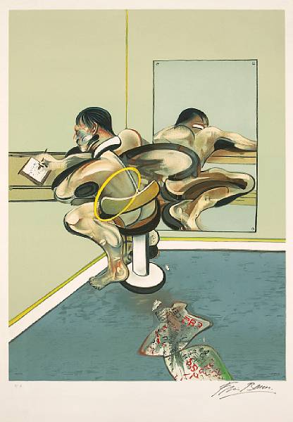 Appraisal: Francis Bacon British - Figure Writing Reflected in a Mirror