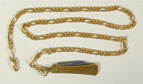 Appraisal: k Gold Watch Chain Folding Knife long chain is marked