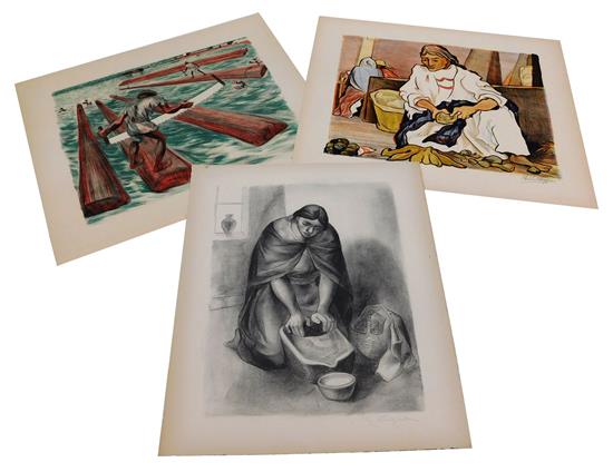 Appraisal: Three lithographs Pablo O'Higgins American - color lithograph Cuautla Market