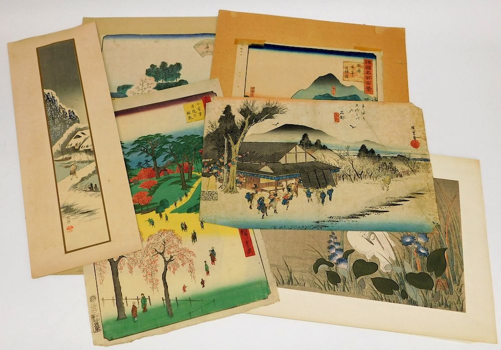 Appraisal: Japanese Landscape Woodblock Print Grouping Japan th Century Lot includes