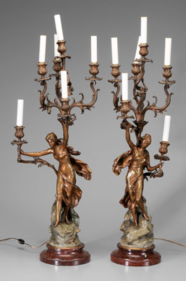 Appraisal: Pair Art Nouveau style candelabra spelterware with faux red marble