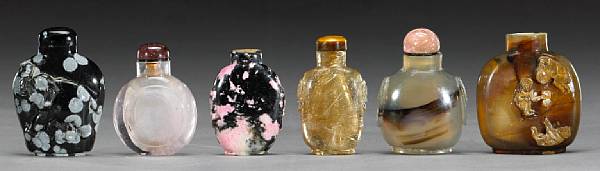 Appraisal: A group of six hardstone snuff bottles The first a