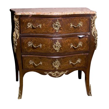 Appraisal: Louis XV Style Gilt-Metal Mounted Marquetry Inlaid Mahogany Commode Estimate