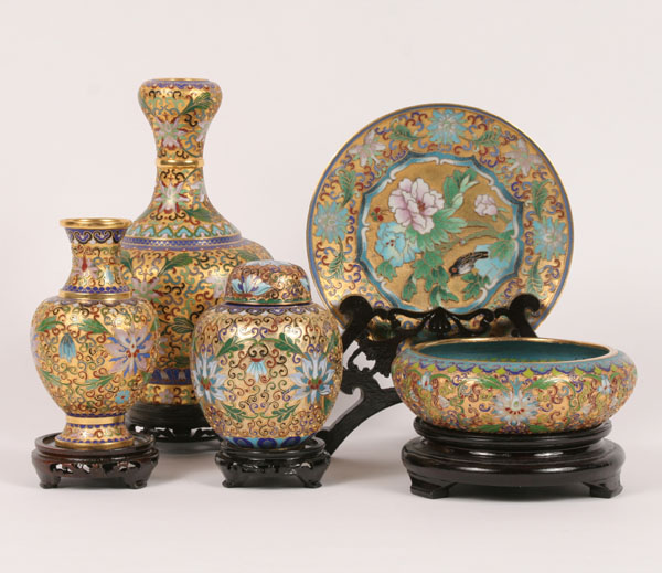 Appraisal: Lot of pieces Asian cloisonne articles vases jar bowl and