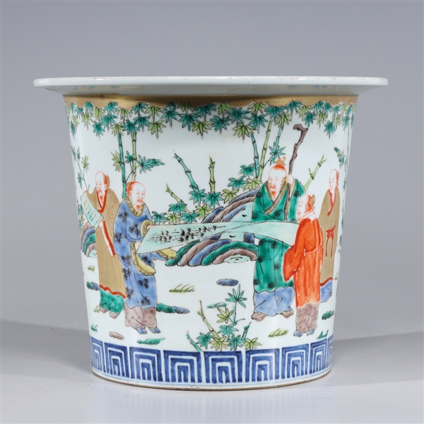 Appraisal: Chinese famille verte enameled porcelain planter with gilt detail figures