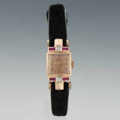 Appraisal: A Ladies' Gruen Pink Gold and Diamond Dress Watch k