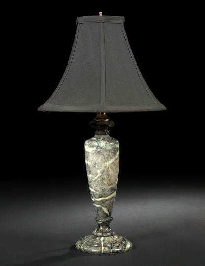 Appraisal: French Turned and Polished Gray-Green Laurent Marble Table Lamp of