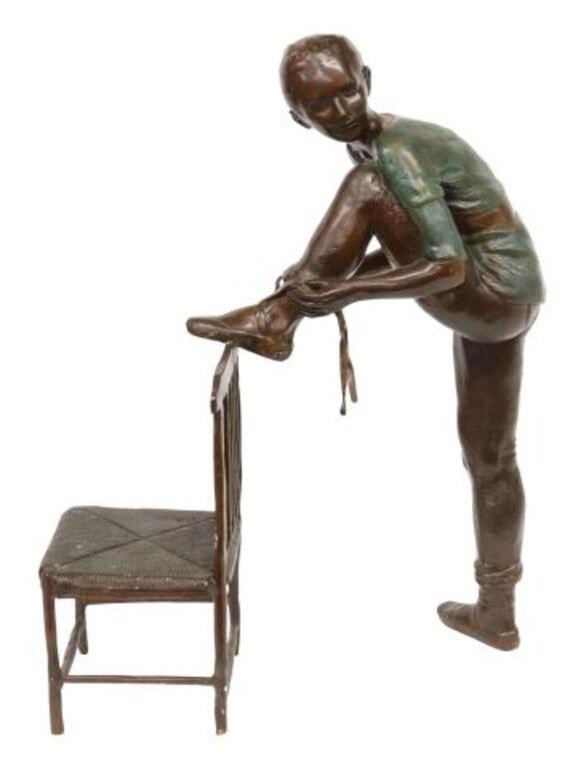 Appraisal: Patinated bronze sculpture Ballerina with Chair signed in cast Villarreal