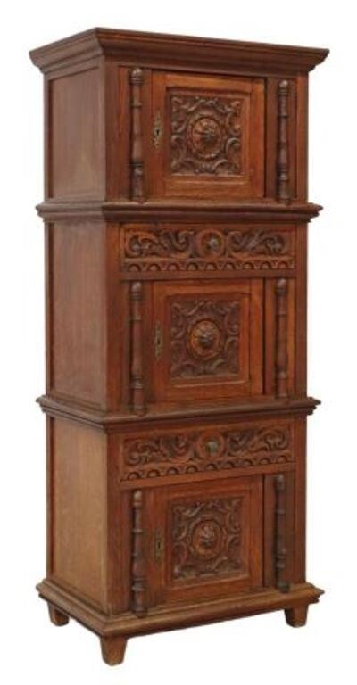 Appraisal: French oak tall cabinet early th c molded cornice three