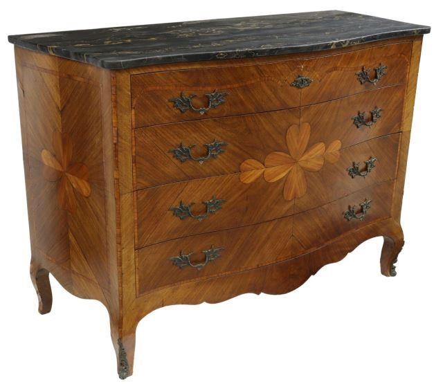 Appraisal: French Louis XV style marble-top marquetry commode early th c