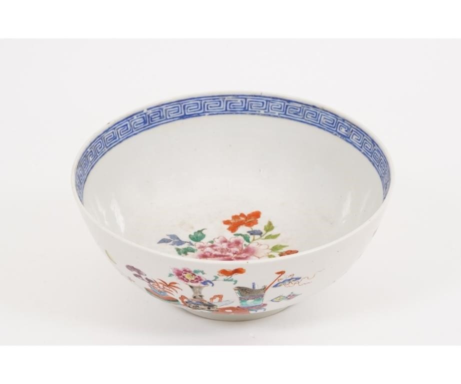 Appraisal: Chinese porcelain Famille Rose decorated punch bowl with blue decorative