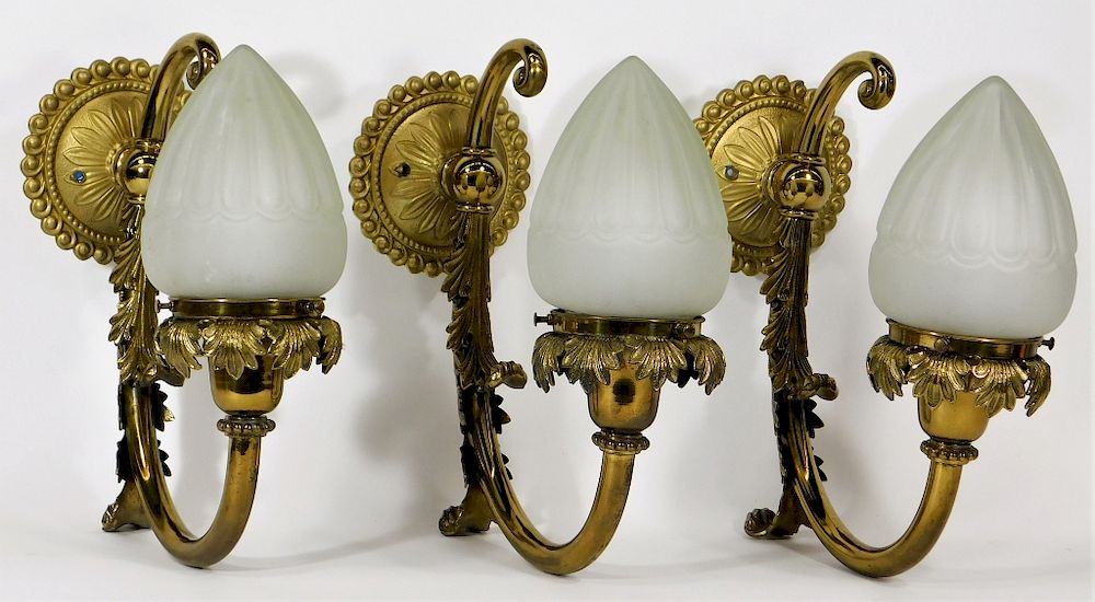 Appraisal: PC C French Style Gilt Acanthus Leaf Sconces United States