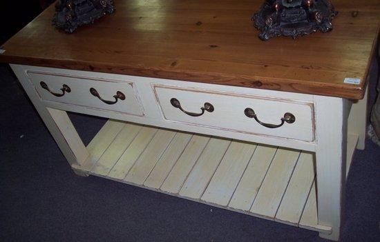 Appraisal: A painted table with pine top fitted two drawers above