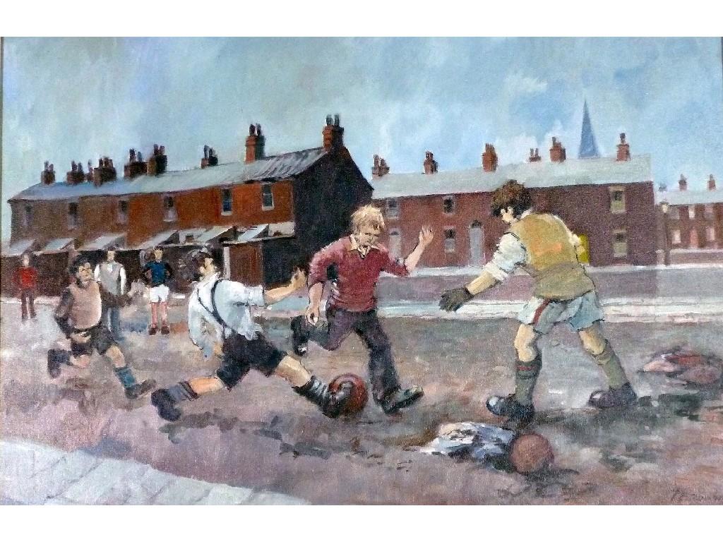 Appraisal: TOM BROWN b OIL ON CANVAS'Football' signed x cm x