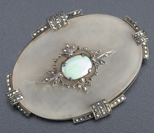 Appraisal: Theodor Fahrner matte rock crystal brooch of silver with marcasites