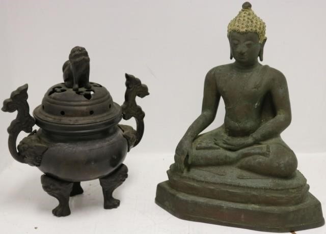 Appraisal: TWO TH C ASIAN BRONZE ITEMS TO INCLUDE A SEATED