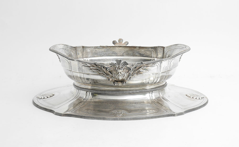 Appraisal: COURSE DE MONACO PRESENTATION SILVERPLATE CENTERBOWL Presented to Georges Prade