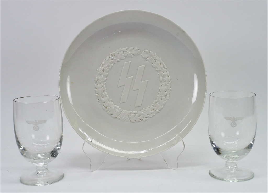 Appraisal: WWII GERMAN PLATE AND GLASSES Germany A white ceramic plate