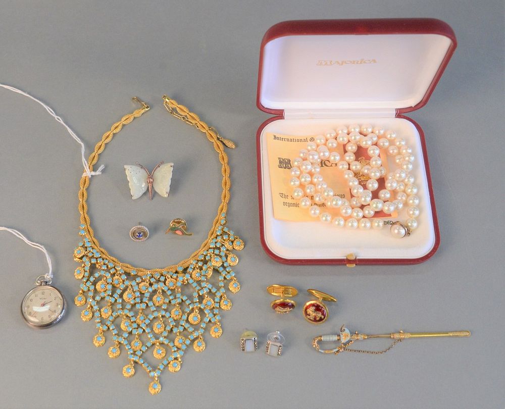 Appraisal: Jewelry Lot to include Majorica pearl necklace bib necklace cufflinks