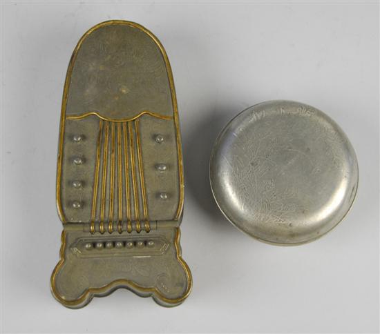 Appraisal: CHINESE WHITE BRONZE MEDICINE BOX and a SMALL CIRCULAR BOX