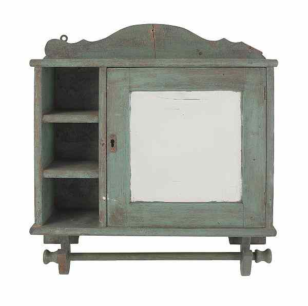 Appraisal: Painted pine hanging cabinet th c h w