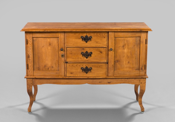 Appraisal: English Provincial Brass-Mounted Pine Sideboard third quarter th century modeled