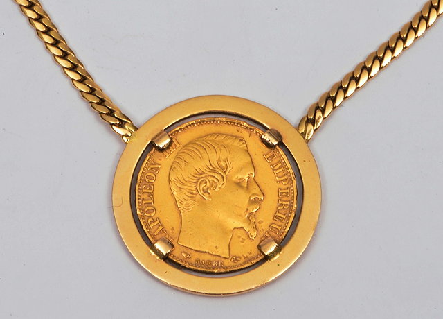 Appraisal: French twenty Franc coindated set as a pendant with chain