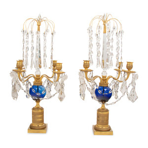 Appraisal: A Pair of Baltic Gilt Bronze Cobalt and Cut Glass