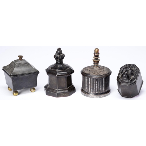 Appraisal: Four Victorian cast iron tobacco jars and covers of round