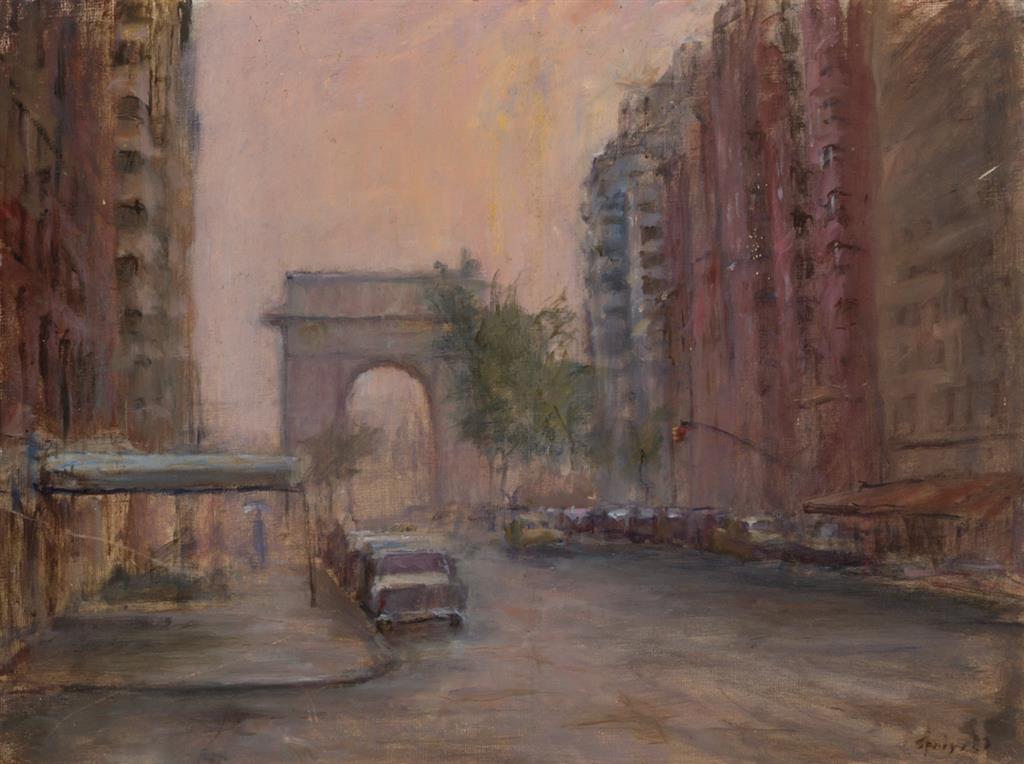 Appraisal: ANTHONY SPRINGER American - Washington Square oil on canvas signed