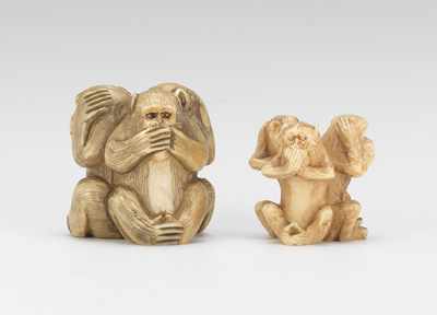 Appraisal: Two Carved Ivory Carvings of Monkeys Both pair of monkeys