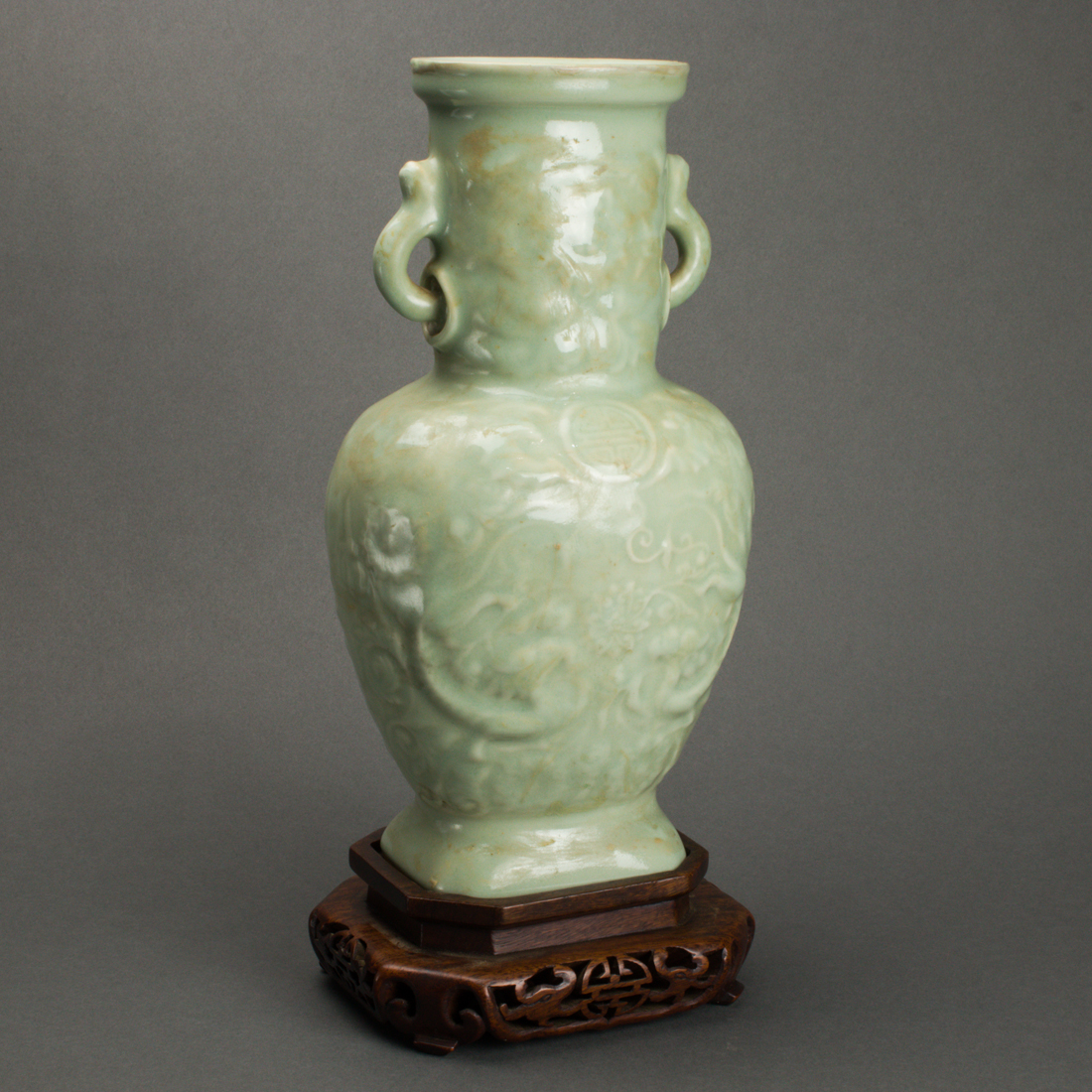 Appraisal: CHINESE CELADON GLAZED VASE Chinese celadon glazed vase with fitted