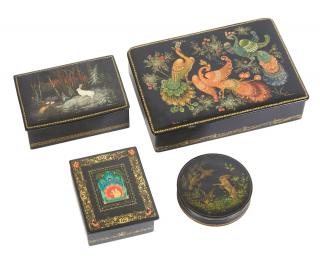 Appraisal: A GROUP OF RUSSIAN LACQUER BOXES FEATURING SCENES WITH ANIMALS