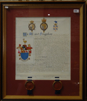 Appraisal: A Victorian parchment Letters Patent with wax Royal seal to