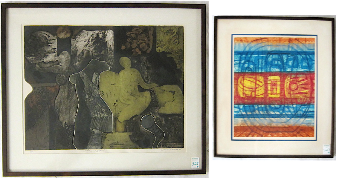 Appraisal: TWO ABSTRACT ETCHINGS Jim Williams Wisconsin th century titled Shadow