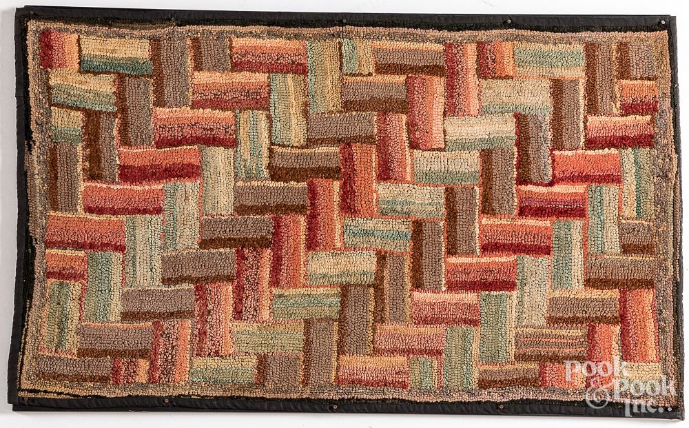 Appraisal: Geometric hooked rug early th c Geometric hooked rug early