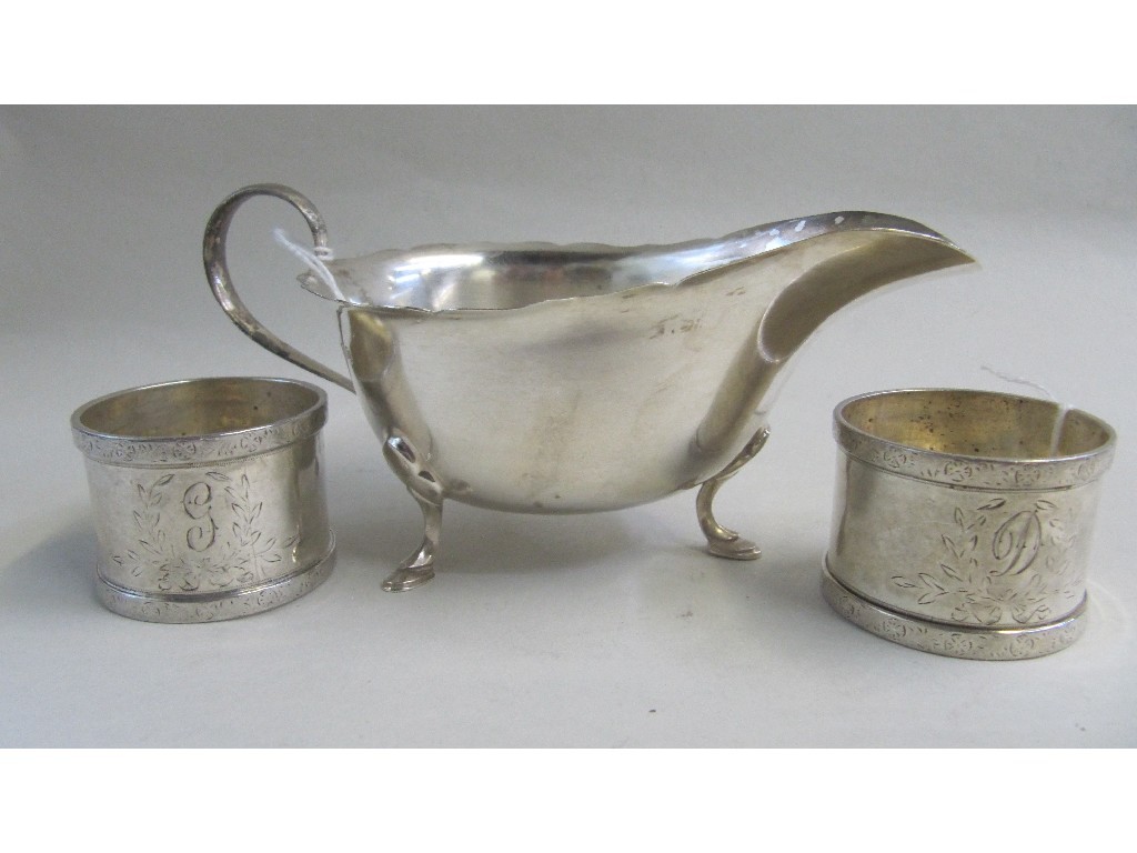 Appraisal: Lot comprising silver sauceboat Sheffield and a pair of silver