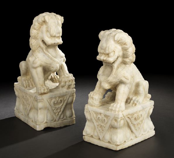 Appraisal: Large Pair of Kuang Hsu Carved White Marble Figures of