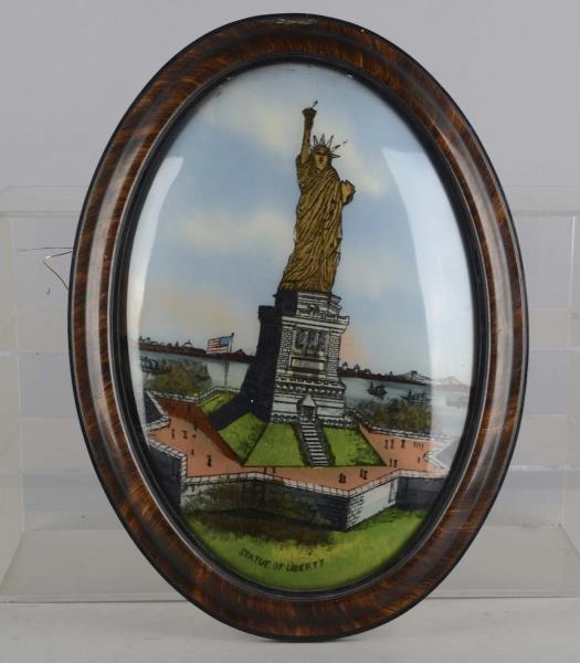 Appraisal: Statue Of Liberty Reverse On Glass Artwork This convex oval