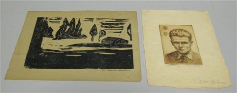 Appraisal: A GROUP OF PRINTS Claude Heaton Farmhouse Ink woodblock x