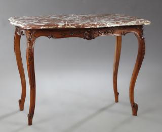 Appraisal: French Louis XV Style Carved Walnut Marble Turtle Top Center