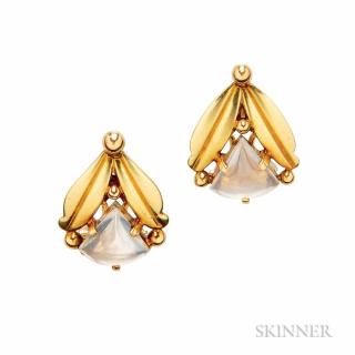 Appraisal: Retro kt Gold and Moonstone Earclips lg in Estimate -