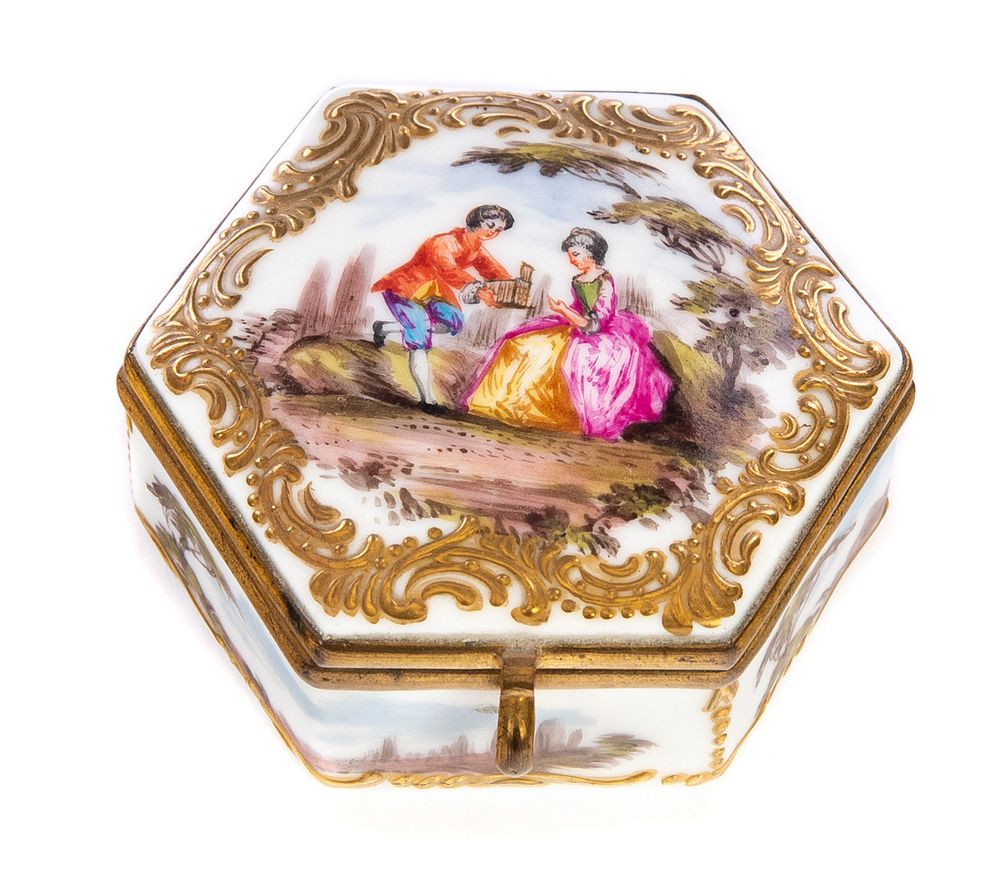 Appraisal: Meissen Porcelain Box Courting scene marked Meissen Porcelain Box Courting