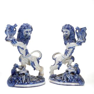 Appraisal: Pair Galle St Clement faience candleholders Pair Galle St Clement